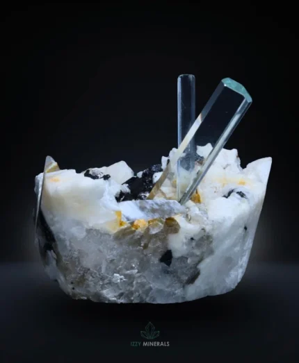V-Shape Aquamarine Crystals on Feldspar with Black Tourmaline – Shigar Valley, Pakistan | 55 g Natural Crystal
